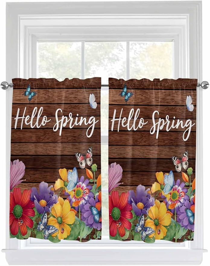 Spring Flowers Kitchen Curtains 54 Inches Length, Watercolor Farmhouse Colorful by Unknown