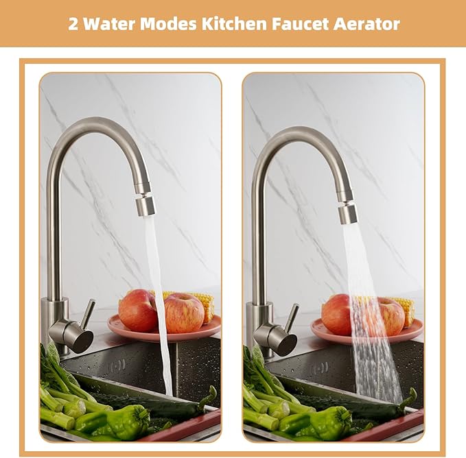 Hibbent NSF/ANSI/CAN 61 Certified Faucet Aerator, CUPC Certification 360 Degree Swivel Kitchen 2-Flow Sprayer Splash-Proof Water Saving Faucet Extender- 55/6 Inch-27UNS Female Thread, Brushed Nickel
