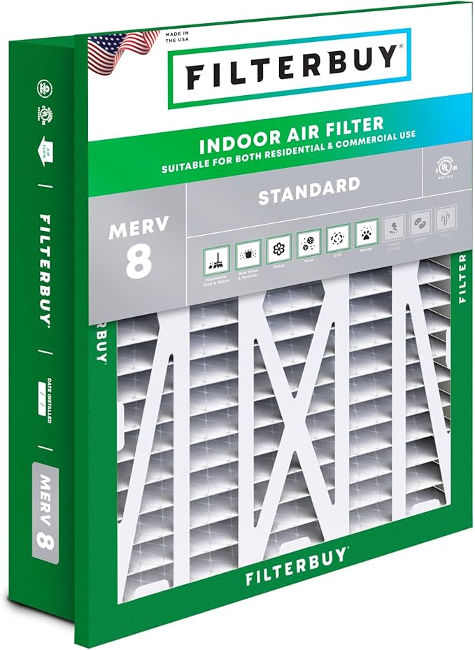 Filterbuy 24x24x5 Air Filter MERV 8 (MPR 700) Dust Defense Replacement (1-Pack), Pleated HVAC AC Furnace Filters for Honeywell Return Grille (Actual Size: 22.38 x 22.38 x 4.38)