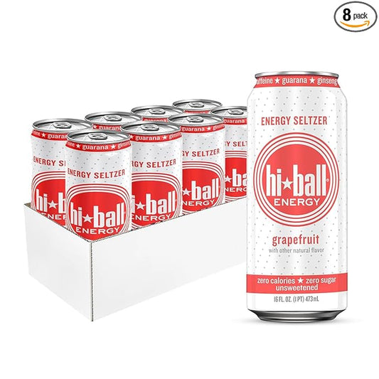 Hiball Energy Sparkling Water Zero Sugar and Zero Calorie Drink, Grapefruit, 16 Fl Oz ( 8 Count)-FlexoryFit