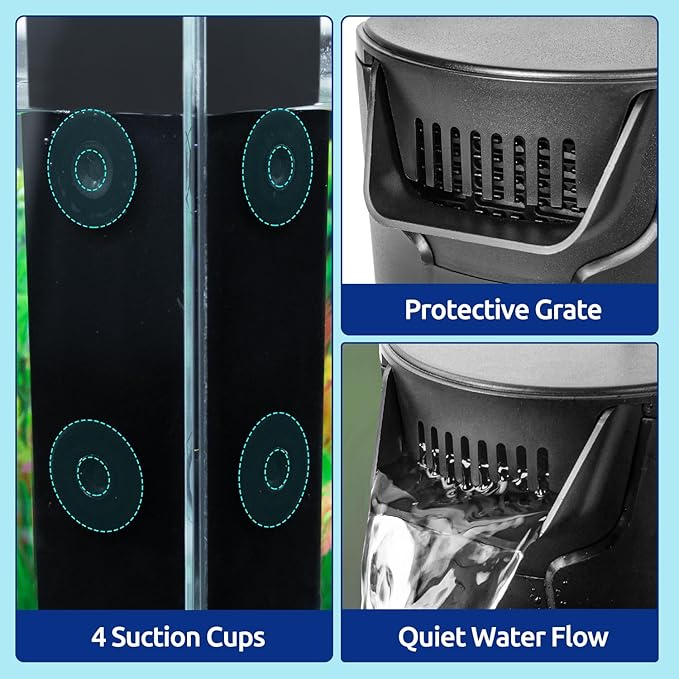 REPTIZOO Turtle Tank Filter Aquarium Corner Internal Filter, 92GPH Low Water Level Aquarium Filter with 3-Stage Bio-Filtration, Flow Adjustable Quiet Internal Filter for Turtle/Fish Tank
