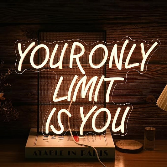 Your Only Limit Is You Neon Sign USB Powered Motivational Letters Neon Light Sign for Wall Decor Dimmable LED Warm White Positive Quote Light Up Sign for Classroom Bedroom Office Study Room