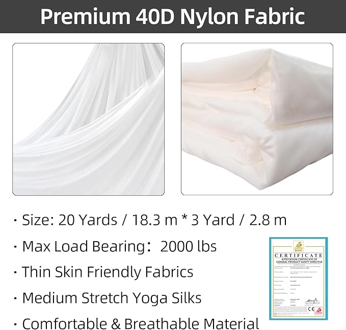 PRIOR FITNESS Aerial Silks Kit Colorful 9/15/20 Yards 40D Nylon Fabric Hammock Set With Hardware & Guide for All Levels Of Aerial Yoga Practice and Acrobatic Flying For Adults Aerial silk-FlexoryFit
