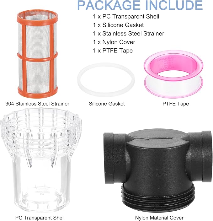 uxcell Pressure Washer Filter 1" NPT Female Thread, Inline Mesh Strainer Attachment, Stainless Steel Screen with Sealant Tape for Outdoor Gardening Inlet Water (Size:200 Mesh)