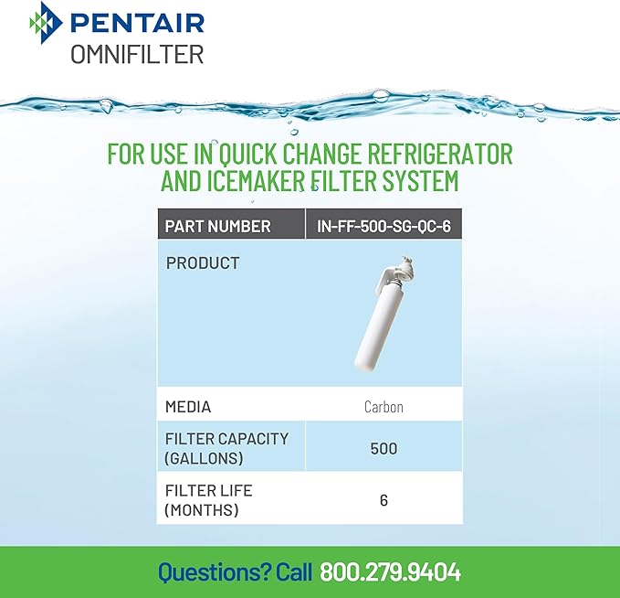 Pentair OMNIFilter Refrigerator and Icemaker Filter Cartridge, Replacement for use in OMNIFilter Quick Change Refrigerator and Icemaker Filtration System