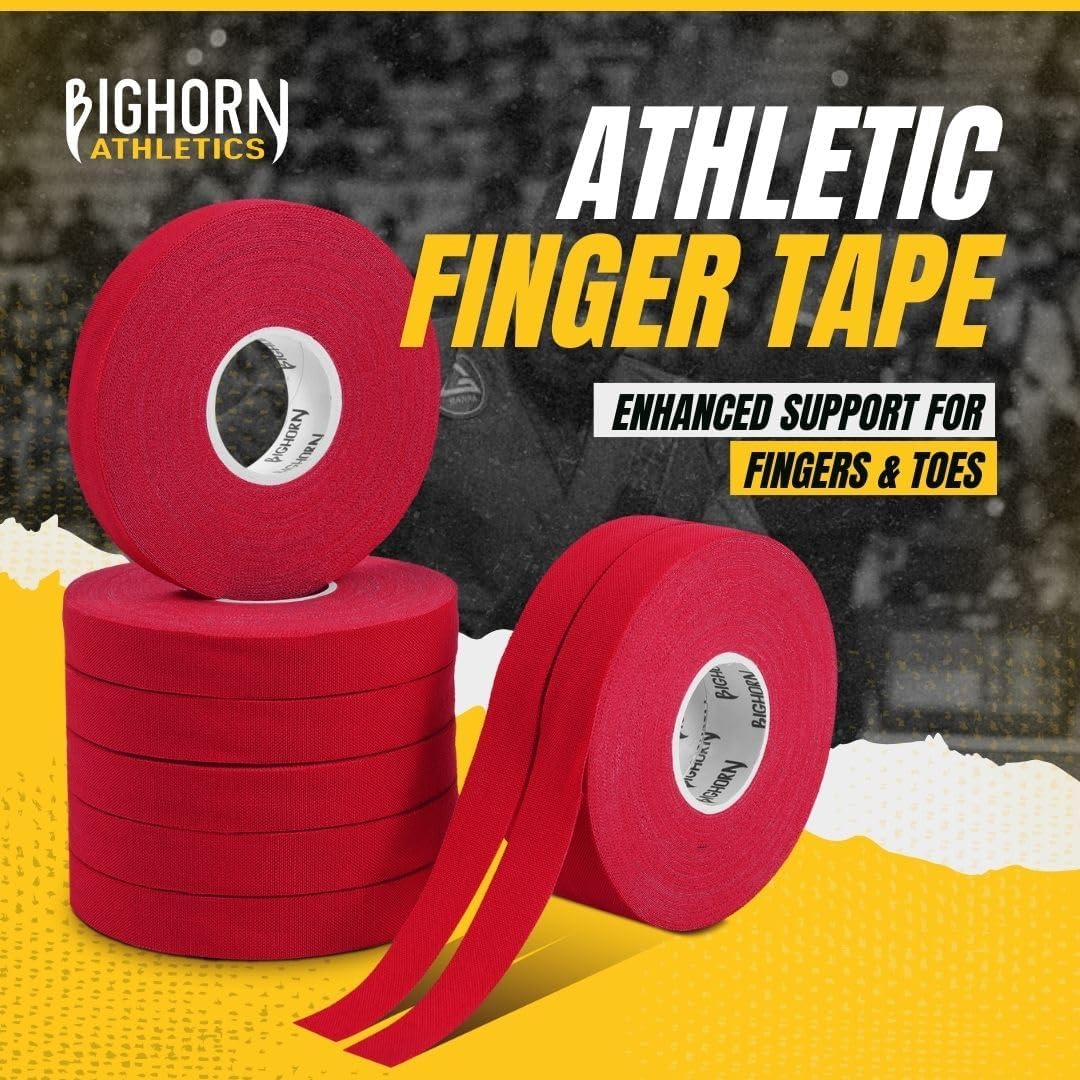 Bighorn Athletics Jiu Jitsu Finger Tape, Rock Climbing Tape | Multipurpose for Sports & Injuries: MMA, Volleyball, Football, Basketball, Tennis, Golf, Hands & Toes, 0.5-Inch x 45-feet, 8-Rolls, Red
