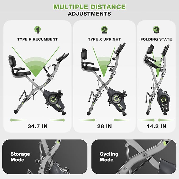 Exercise Bike, 5 in 1 Foldable Stationary Bike for Seniors, 16-Level Adjustable Magentic Resistance, Indoor Workout Bike with 330LB Capacity, Comfortable Seat Backrest X-bike-FlexoryFit