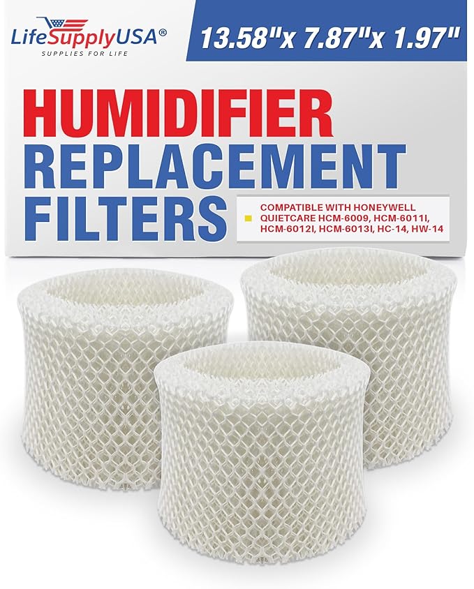 LifeSupplyUSA Humidifier Filter Replacement Wick Filter E Compatible with Honeywell Quietcare HCM-6009, HCM-6011i, HCM-6012i, HCM-6013i, HC-14, HW-14 (3-Pack)