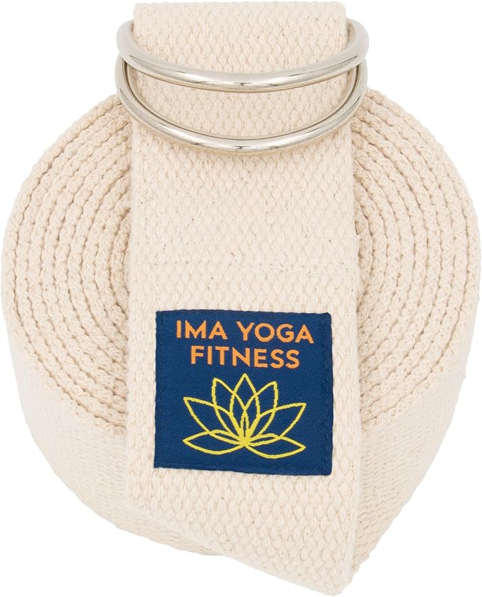 Adaptive Yoga Strap, Stretching Strap, 2 Inches Wide, 100% Naturally Soft Cotton, Steel D-Rings, Includes Natural Cotton Drawstring Storage Pouch and Instructional E-Book-FlexoryFit