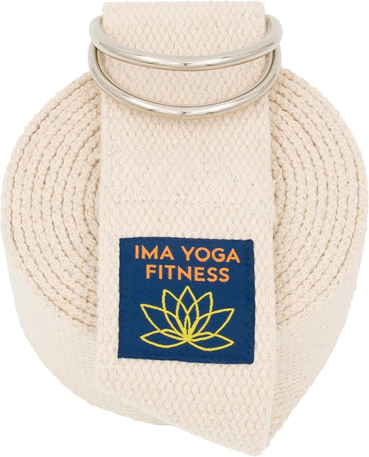 Adaptive Yoga Strap, Stretching Strap, 2 Inches Wide, 100% Naturally Soft Cotton, Steel D-Rings, Includes Natural Cotton Drawstring Storage Pouch and Instructional E-Book-FlexoryFit