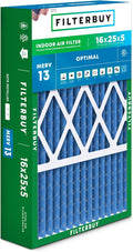 Filterbuy 16x25x5 Air Filter MERV 13 Optimal Defense (1-Pack), Pleated HVAC AC Furnace Air Filters for Honeywell FC100A1029, Lennox X6670, Carrier, & More (Actual Size: 15.75 x 24.75 x 4.38 Inches)