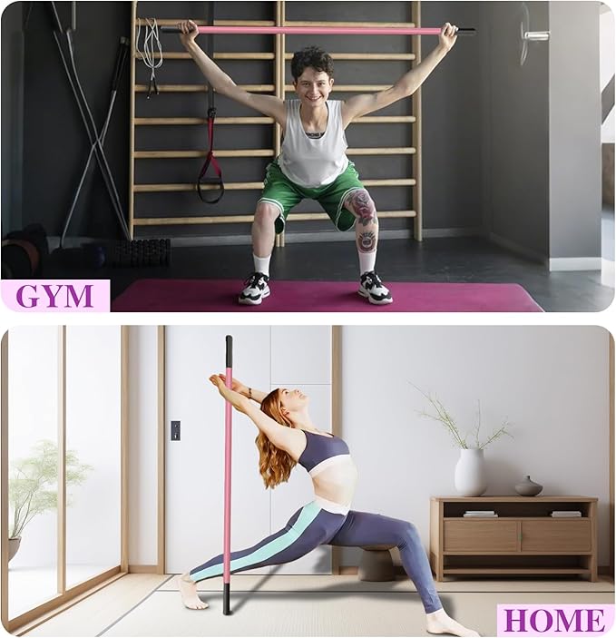 5ft Yoga Stick - Sturdy Steel Adjustable Stretching Stick for Mobility,Flexibility & Balance | Non-Slip Ends & Foam Handles | Exercise Pole for Fitness,Physical Therapy,Posture Correction-FlexoryFit