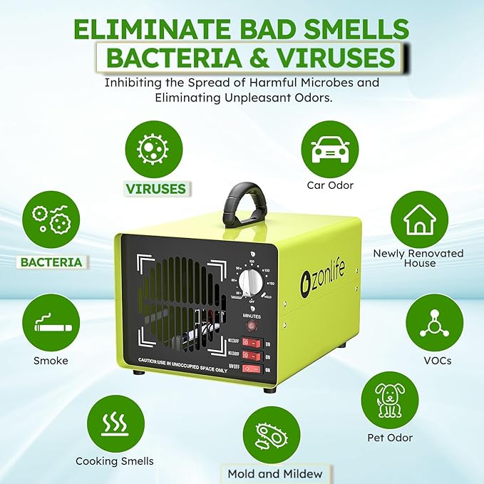 Powerful Dual Ozone Plate Professional 25g/50g Odor Eliminator Machine Ionizer Generator Air Purifier for Large Spaces, Industrial, Home
