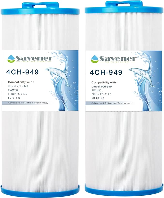 4CH-949 Spa Filter Replaces Unicel 4CH-949, PWW50L, Filbur FC-0172, SD-01143, 817-4050, Rising Dragon 50, Waterway Teleweir 50 sqft Filter Cartridge 2 Pack