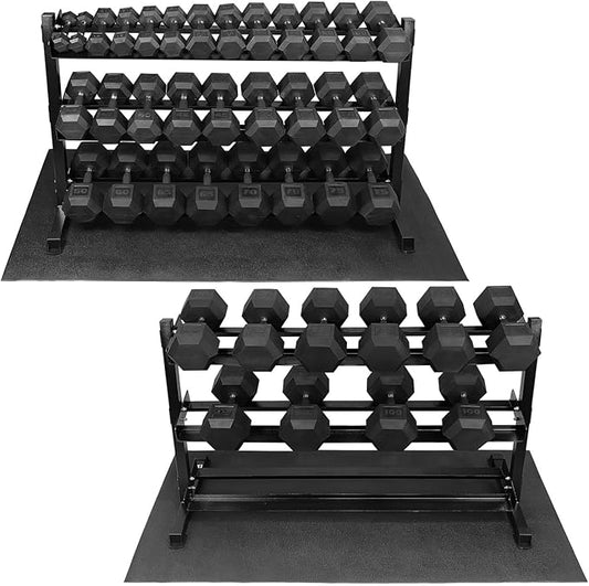 WF Athletic Supply Rubber Encased Hex Dumbbells with Rubber Grip Contoured Handle for Muscle Toning, Strength Building & Full Body Workout-FlexoryFit