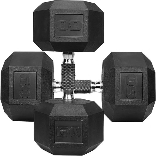 WF Athletic Supply Rubber Encased Hex Dumbbells with Rubber Grip Contoured Handle for Muscle Toning, Strength Building & Full Body Workout-FlexoryFit