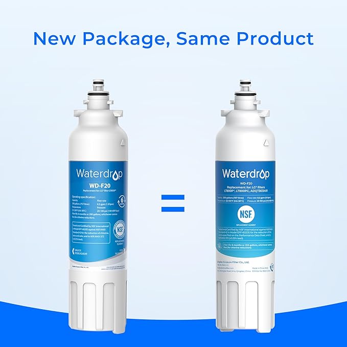 Waterdrop ADQ73613401 Refrigerator Water Filter, Replacement for LG® LT800P®, ADQ73613408, ADQ75795104, ADQ73613402, Kenmore 9490, 46-9490, LSXS26326S, LMXC23746S, LSXS26366S, WD-F20, Pack of 3