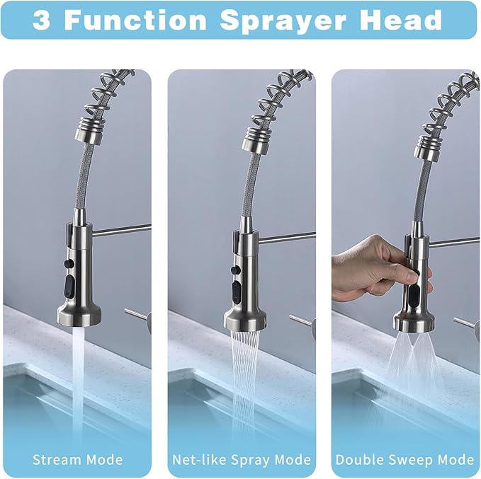 Wall Mount Kitchen Faucet, 8 Inch Center Wall Mount Kitchen Sink Faucet with Pull Down Sprayer, Commercial Brushed Gold