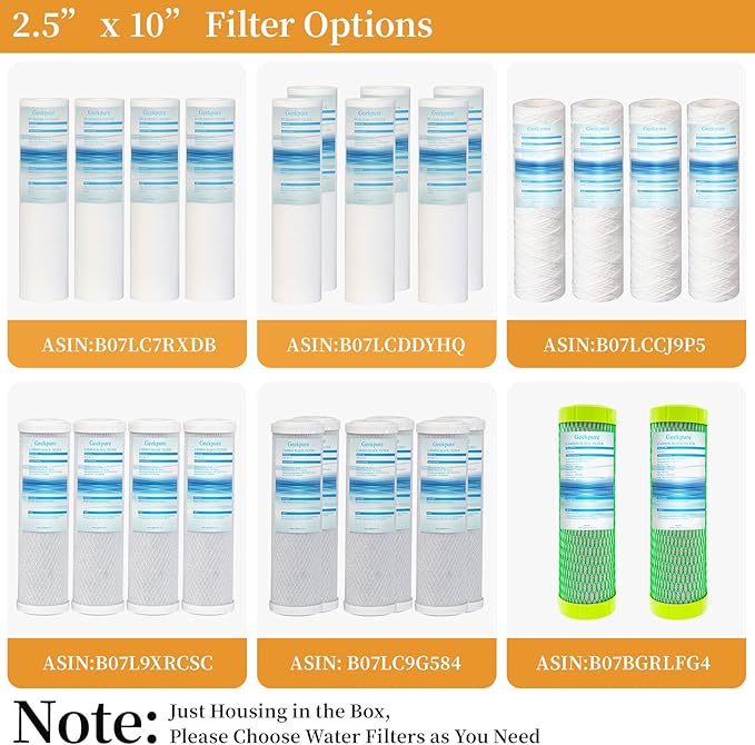 Geekpure 10-Inch Whole House Clear Filter Housing - 3/4" NPT Brass Port-Fit for 2.5" x 10" Filters (3)