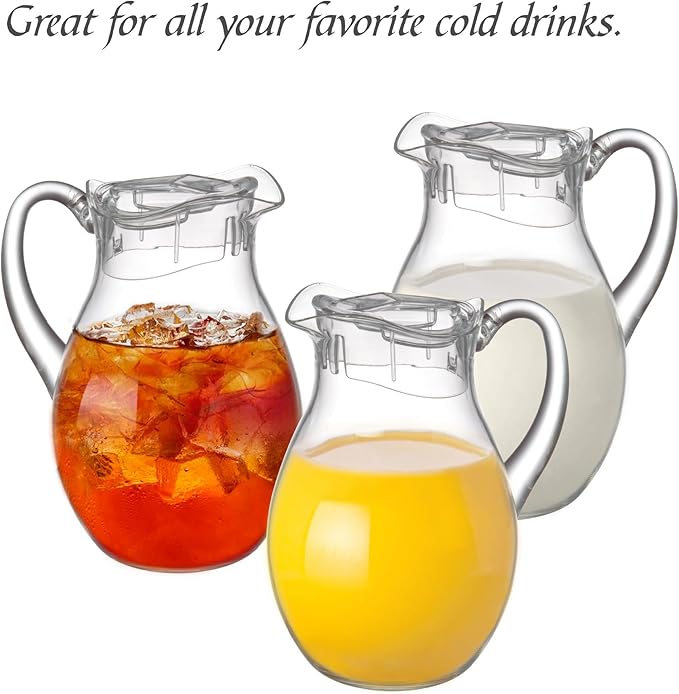 Amazing Abby - Bubbly - 2-Pack Acrylic Pitcher (72 oz), Clear Plastic Water Pitcher with Lid, Fridge Jug, BPA-Free, Shatter-Proof, Great for Iced Tea, Sangria, Lemonade, Juice, Milk, and More