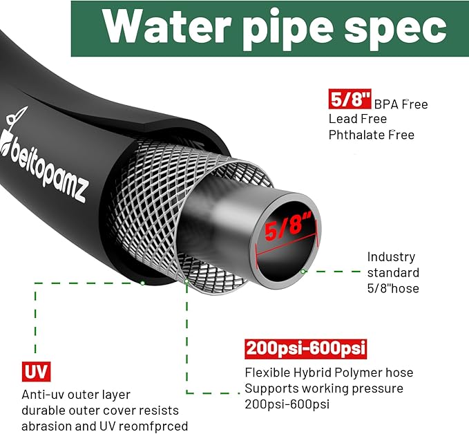 Short Garden Hose 10 ft x 5/8" Female to Female Hose Adapter, Heavy Duty Small Water Hose Extend Connector, Leak-Free Connections Hybrid Rubber Leader Hose with 3/4" Double GHT Fittings, BT10FF, Black
