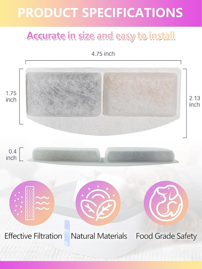 Cat Water Fountain Filter Replacement Compatible with Veken 100oz/3L/0.8GAL Automatic Pet Fountain, Replacement Filters for Cat Dog Water Fountain Dispenser with Pre-Filter Sponges(6+6 Packs)