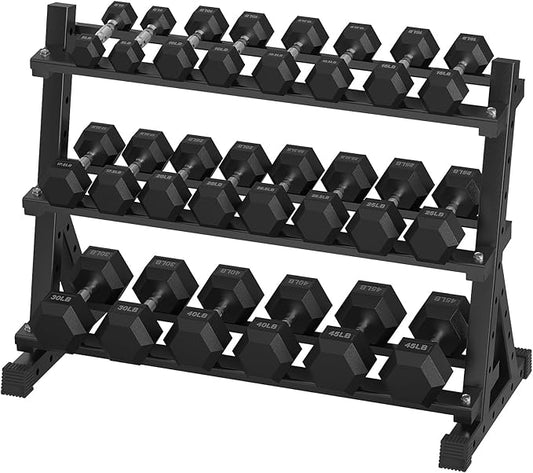 Hex Dumbbell Sets with Rack, 290-670 lb Rubber Encased Exercise & Fitness Dumbbells Set, Hand Weight for Strength Training, Weight Dumbbells-FlexoryFit