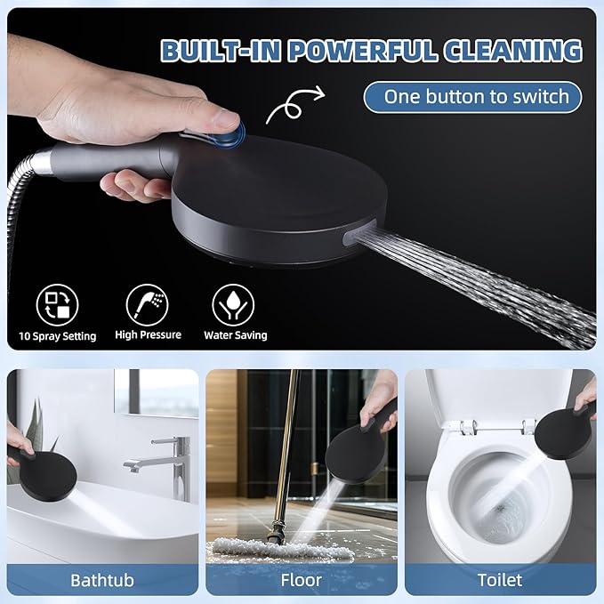 Metal Rain Shower Head with Handheld Spray Combo, 8” High Pressure Rainfall Shower Head with16" Shower Extension Arm, 10-Spray Handheld Built-in Power Wash, Solid Brass 3-Way Diverter, Matte Black