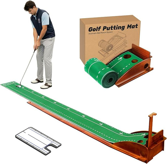 SAPLIZE Portable Putting Mat with Automatic Ball Return - Golf Practice Green with Mirror - Improve Accuracy Indoors or Outdoors