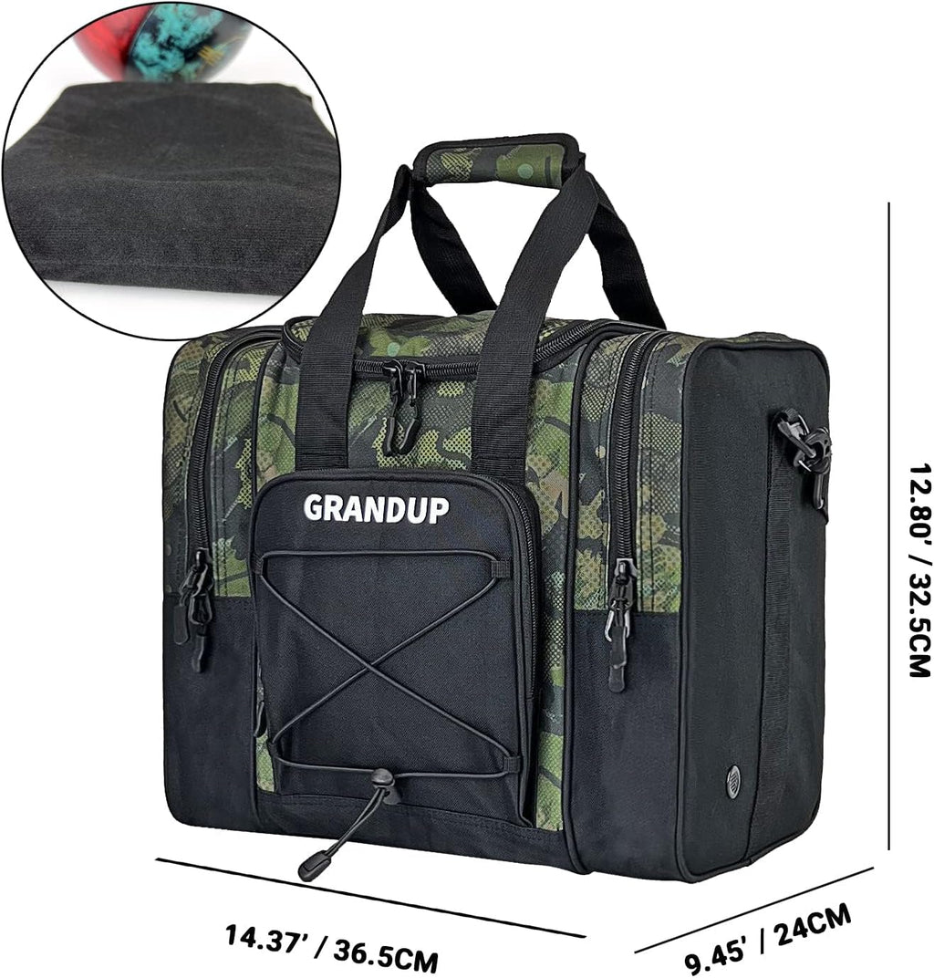 GRANDUP Bowling Ball Bag for Single Ball - Black Bowling accessories Ball Tote Bag Bowling Bag with Padded Ball Holder - Fits Bowling Shoes Up to Mens Size 14