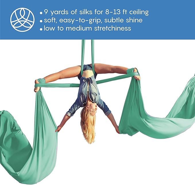 Aerial Silks Starter Kit - Durable 9 Yards of Aerial Yoga Hammock with Hardware & Guide - Aerial Swing for Acrobatic Flying Yoga & All Levels (Aerial Rigging Point Up to 13ft)-FlexoryFit