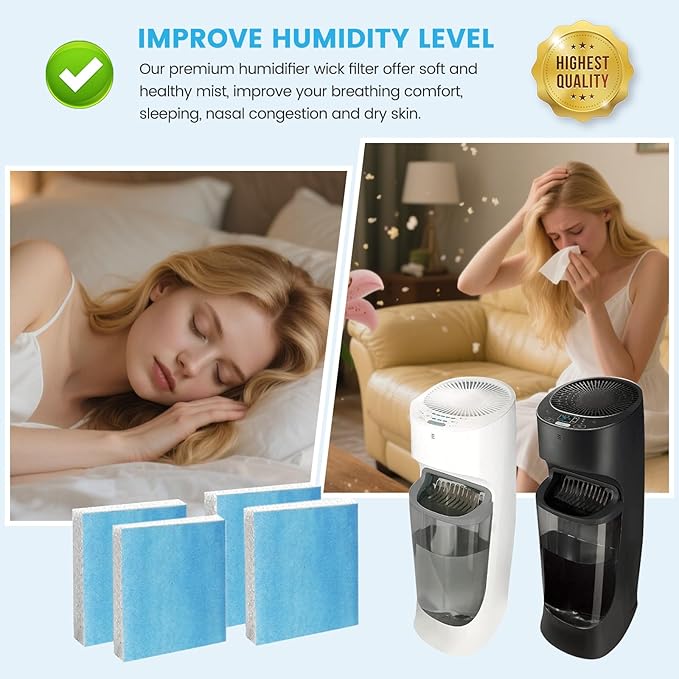 Colorfullife 4 Pack Humidifier Wicking Filter T for Honeywell Top Fill Tower Humidifier HEV615, HEV620, Upgraded HFT600PF1 Replacement Filter T with Blue Pre-Filter, Replace Parts HFT600T HFT600PDQ
