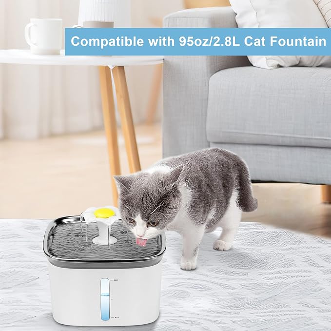 Cat Water Fountain Filter, 16 Pack Replacement Filters & 16 Pack Replacement Pre-Filter Sponges for 95oz/2.8L Automatic Pet Fountain Cat Water Fountain Dog Water Dispenser