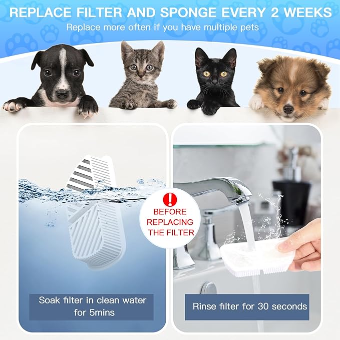 Cat Water Fountain Filters for 84oz/2.5L Battery Operated Petilog Pet Water Dispenser Fountain (4 Filters& 4Sponges) (4)