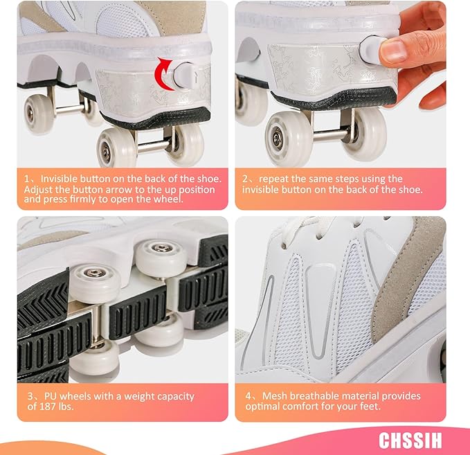 CHSSIH Roller Skate Shoes for Girls, Kids, Women, Men & Adults – Retractable Shoes with Wheels | Pop-Out High Roller Skating Shoes That Turn Into Sneaker Skates-FlexoryFit