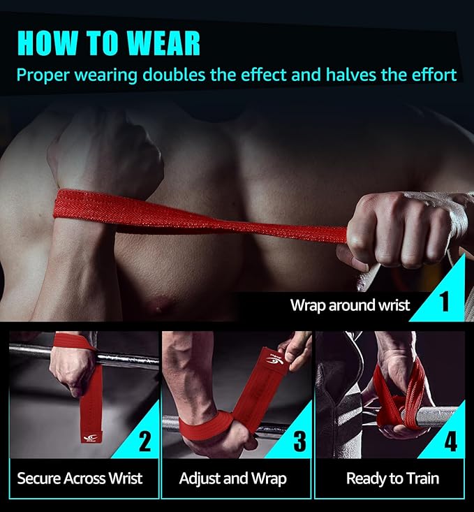 HiRui Cotton Lifting Wrist Straps (Pair) for Weightlifting Powerlifting Bodybuilding Strength Training | Wrist Support Wraps for Enhanced Grip & Stability - Soft & Durable, 13 inch Fits All-FlexoryFit