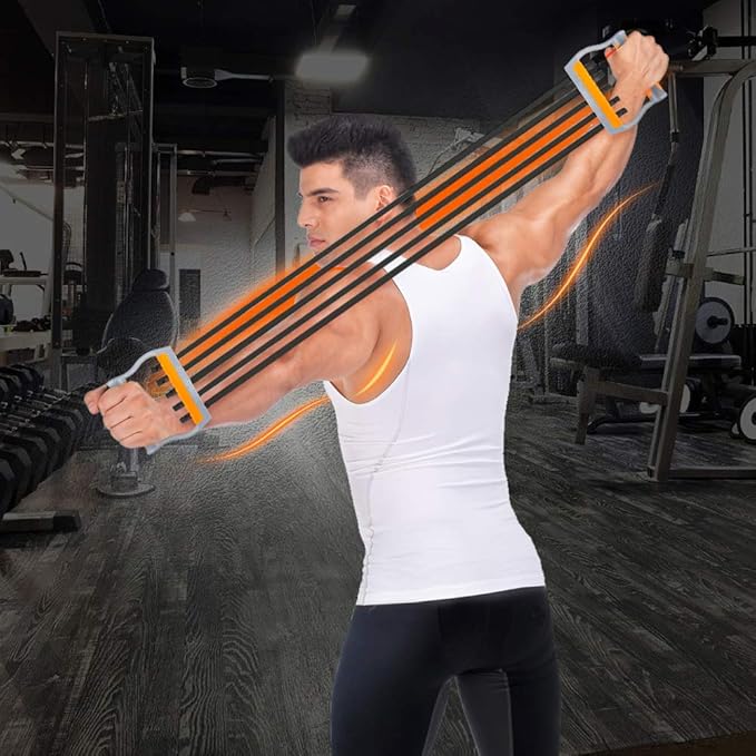TOCO FREIDO Chest Expander | Arm Training, 5 Tubes Ajustable Arm Strength Trainer, Exercise Resistance Bands for Home Fitness Muscle Training Body Building-FlexoryFit