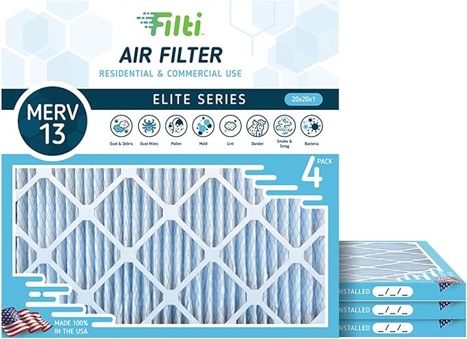 FILTI 20x20x1 Air Filter MERV 13 | Pleated Home Air Filter | HVAC AC Furnace Filter MADE IN USA (4 Pack)