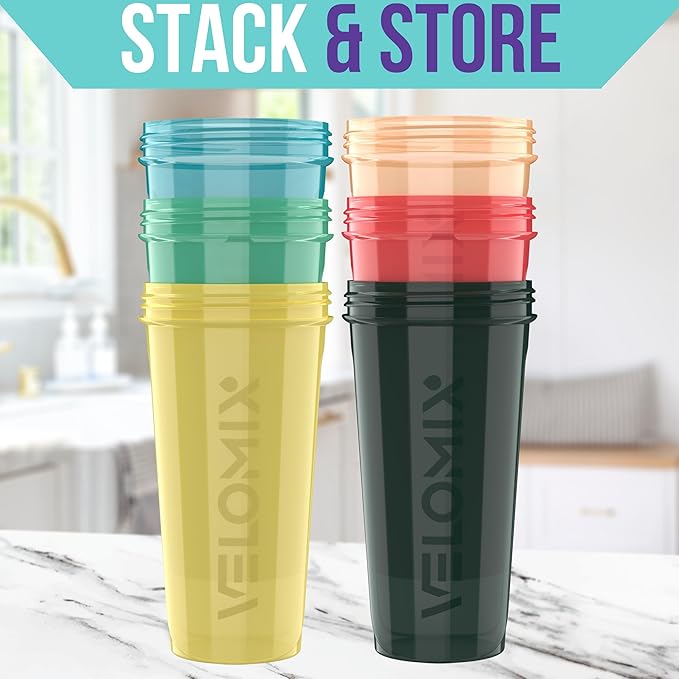 '-6 PACK- 28 oz Protein Shaker Bottle for Protein Mixes - 6x Wire Whisk | Leak Proof Shaker Cups for Protein Shakes | Protein Shaker Bottle Pack | Protein Shake Cup (Hawai Shadows)-FlexoryFit
