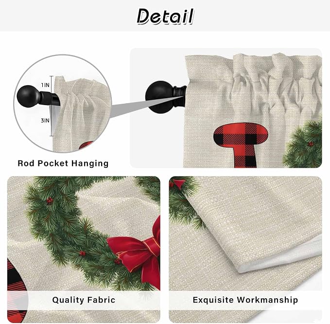 Red Green Christmas Window Curtains 72 Inch Long 2 Panel Set, Rod Pocket Long - Image 9