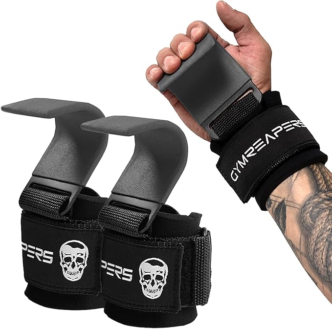 Gymreapers Weight Lifting Hooks (Pair), Heavy Duty Power Wrist Straps Hand Grip Support For Deadlifts, Pull Ups, Shrugs - Gym Gloves For Men and Women-FlexoryFit