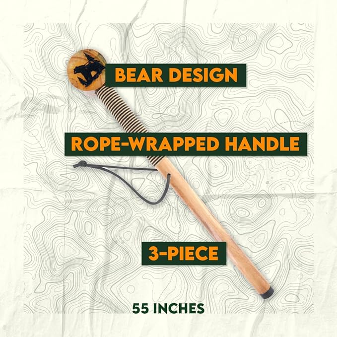 SE 3 Piece 55" Detachable Pine Wood Walking/Hiking Stick with Metal Tip, Reinforced Rubber Tip, and Water-Resistant Travel Pouch - Portable and Durable for Outdoor Adventures