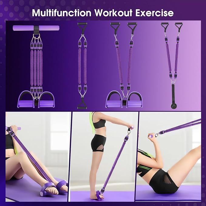2025 Upgrade Pedal Resistance Band, 4-Tube Elastic Sit Up Pull Rope for Men and Women, Pedal Puller for Strength Training, Foot Resistance Rope for Physical Therapy, with 5Pcs Exercise Bands-FlexoryFit