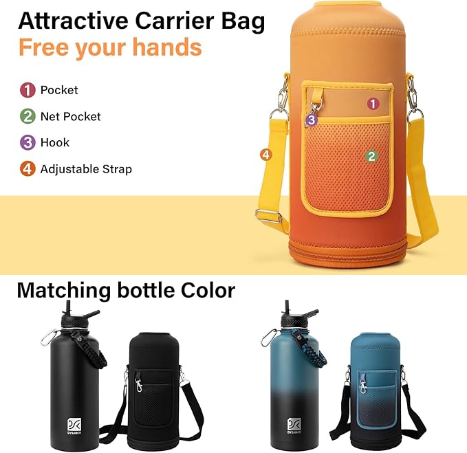 Insulated Water Bottle | Thickened Stainless Steel for Gym and Hiking with Straw, Carrier Bag, Handle Strap | BPA-Free 87 oz-FlexoryFit