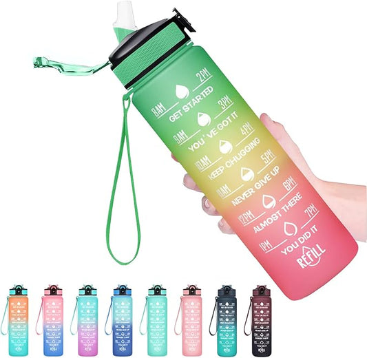 Hyeta 32 oz Water Bottles with Times to Drink and Straw, Motivational Water Bottle with Time Marker, Leakproof, Drinking Sports Water Bottle for Fitness, Gym and Outdoor-FlexoryFit