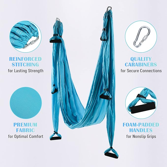 ZELUS Aerial Yoga Swing Sling Strong Yoga Hammock Kit Set Trapeze Inversion Equipment Include 2 Extensions Straps and Ceiling Mounting Kit-FlexoryFit