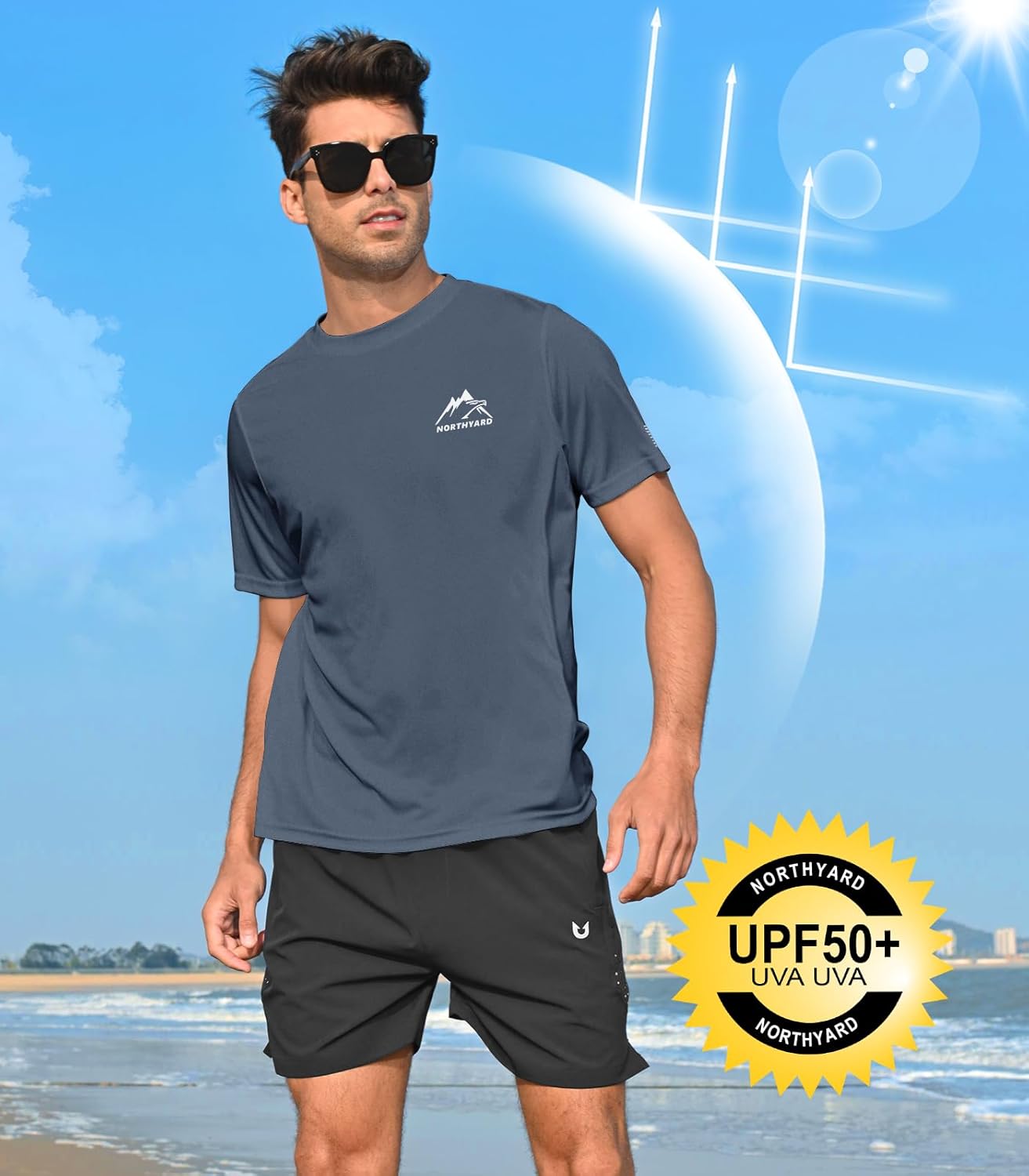 NORTHYARD Men's UPF 50+ Sun Protection Shirts Swim SPF UV Quick Dry Short Sleeve T-Shirts for Athletic Fishing Rash Guard