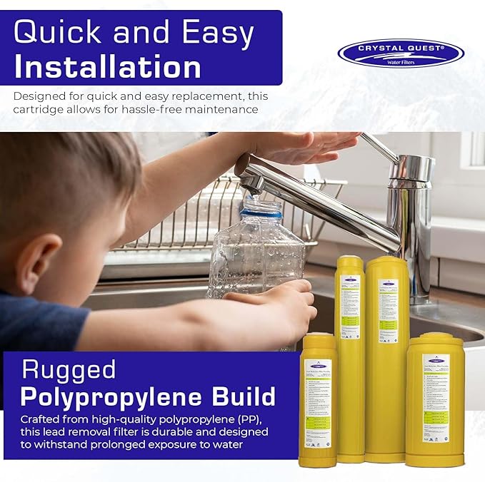 Crystal Quest Lead Water Filter Cartridge – Advanced Lead & Cyst Filtration, Durable PP Build, Steady Flow, Easy Installation, Long-Lasting Use, Fit for Crystal Quest Systems - 2-7/8" x 9-3/4"