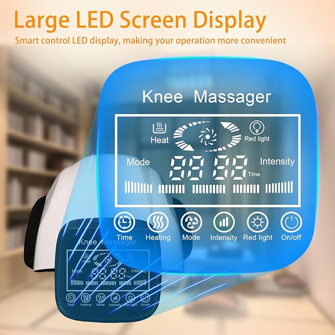 Knee Massager, Cordless Massager with Heat and Compression LED Screen Wearable Infrared Vibration Rechargeable Electronic Massage for Joint Pain Injury Swelling Stiffness, 1.0 Count-FlexoryFit