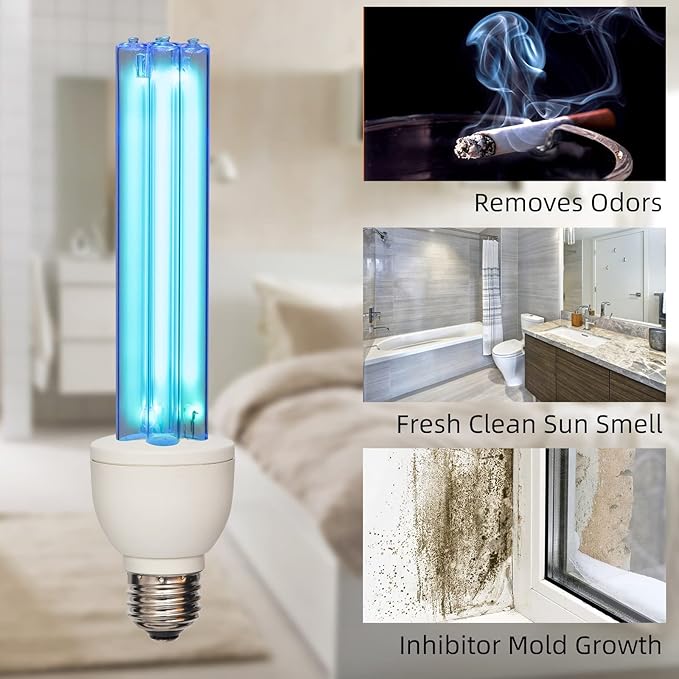 BAIMNOCM UV Light Bulb Ozone Free, UVC Lamp 25 Watt, 254nm Weavelength UV-C lamp E26 Base 4 Count
